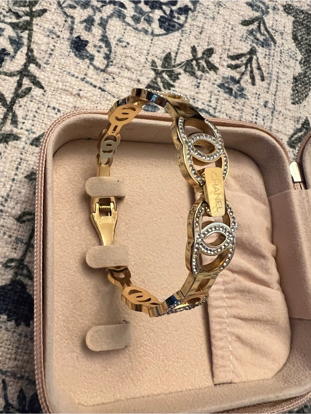 Gold Tone CC Logo Crystal Bracelet - Picture 2 of 4